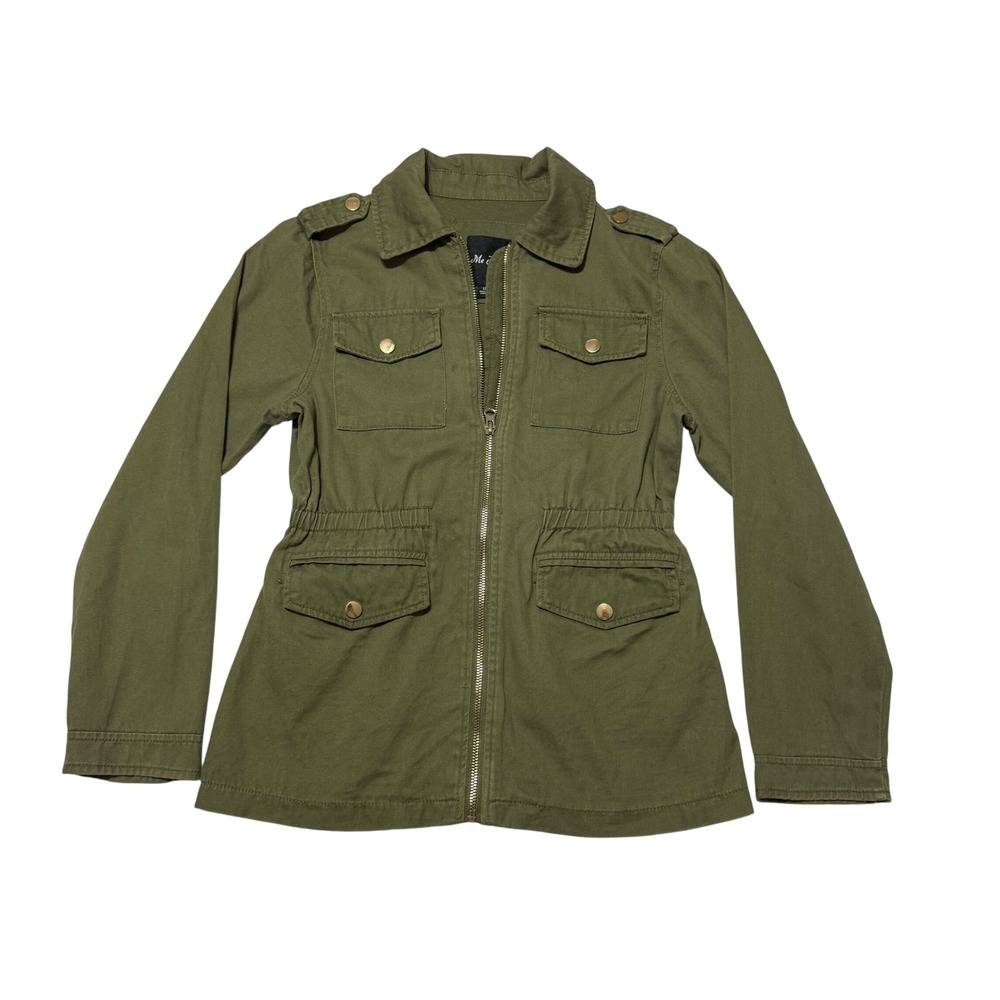 Me Jane Olive Green Utility Jacket Military Field Coat Size 12 Full Zip Pockets